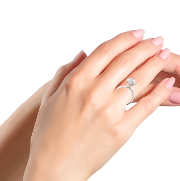 Sterling Silver 925Moissanite Round Stone with Heart's Women's Promise Ring - Picture 2 of 3